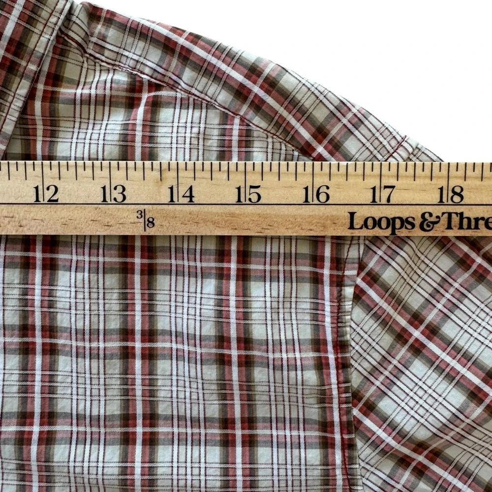 Banana Republic Medium Slim Fit Snap Red Plaid Button Up Long Sleeve Men's Shirt